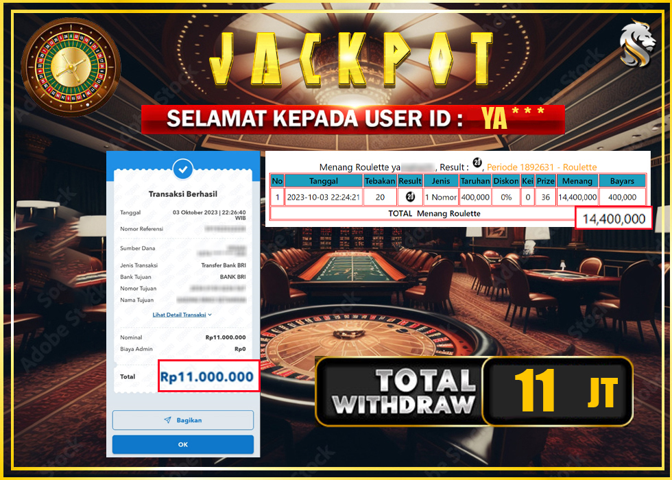 Jackpot Casino Roulette Rp 11.000.000 – LUNAS