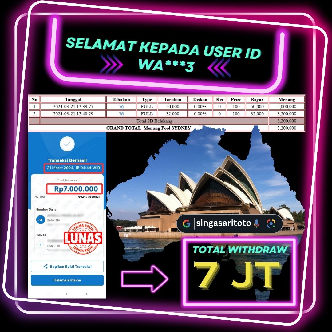 Jackpot Togel Sydney Rp 7.000.000 – LUNAS