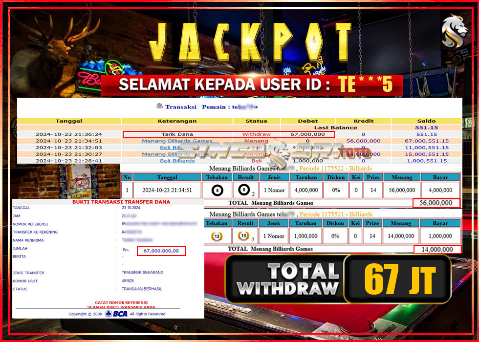 Jackpot Casino Billiards Games Rp 67.000.000 – LUNAS