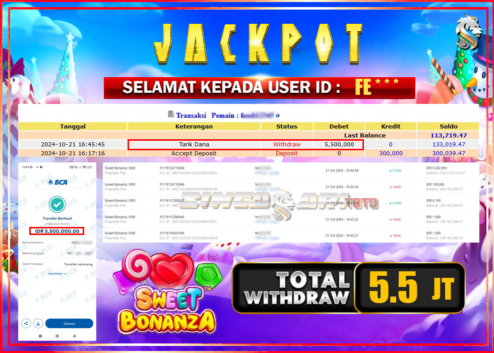 Jackpot Slot Pragmaticplay Sweet Bonanza Rp 5.282.950 – LUNAS