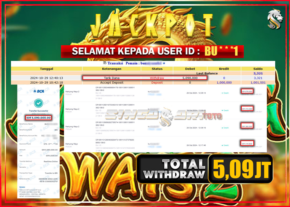 Jackpot Slot Pgsoft Mahyong Ways 2 Rp 5.090.000 – LUNAS