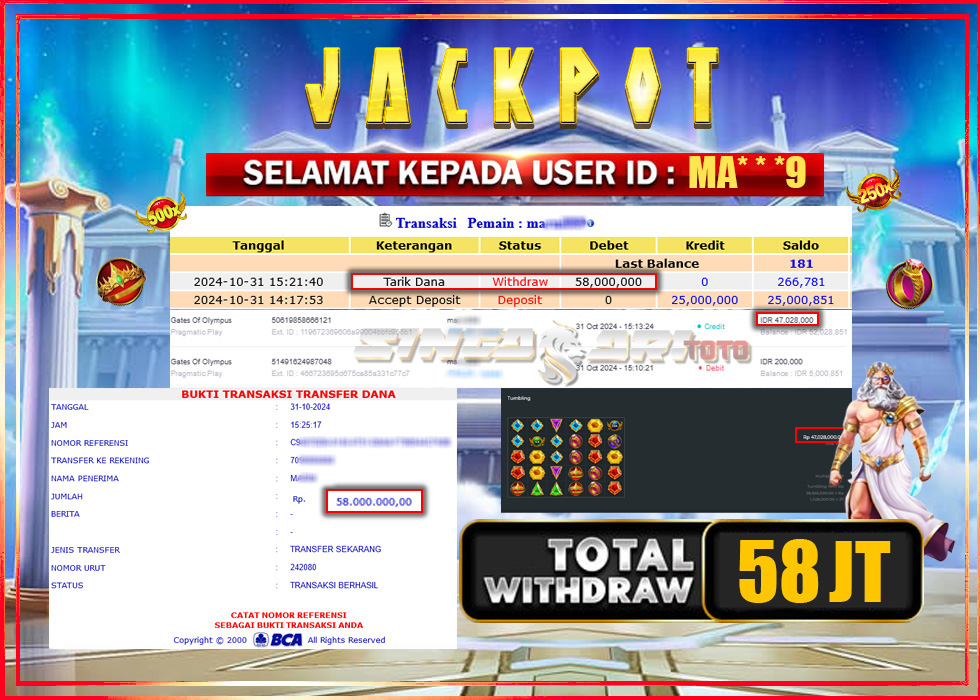 Jackpot Slot Pragmaticplay Gates Of Olympus Rp 47.028.000 – LUNAS