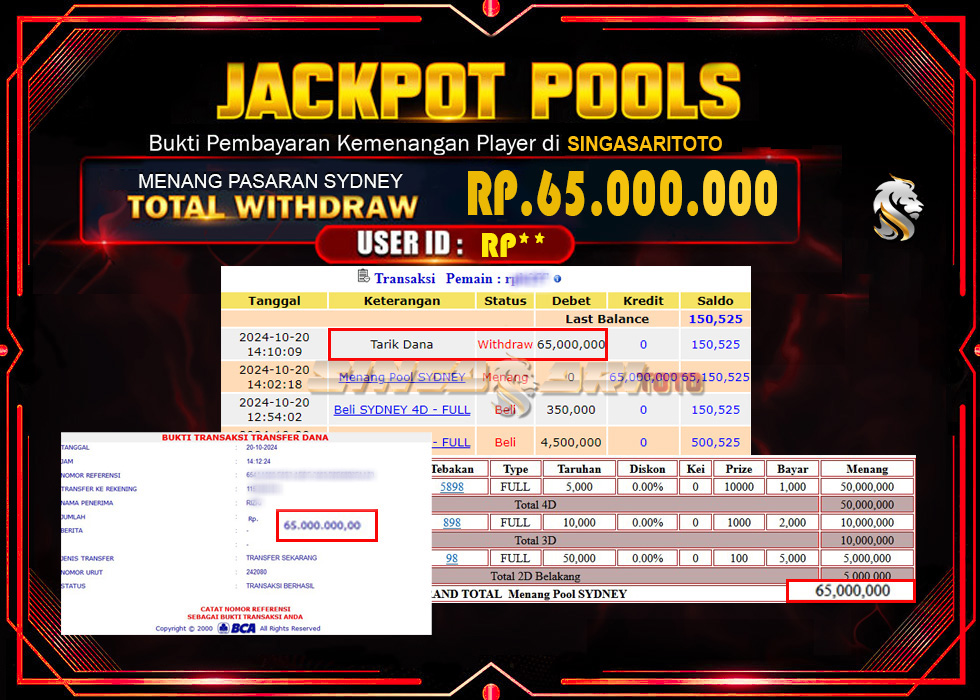 Jackpot Togel Pasaran Sydney Rp 65.000.000 – LUNAS