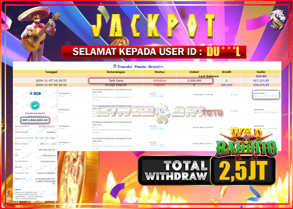 Jackpot Slot Pgsoft Wild Bandito Rp 2.500.000 – LUNAS