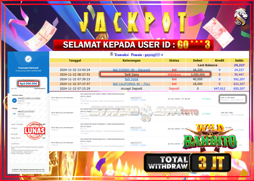 Jackpot Slot Pgsoft Wild Bandito Rp 3.000.000 – LUNAS