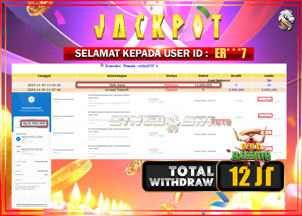 Jackpot Slot Pgsoft Wild Bandito Rp 12.000.000 – LUNAS