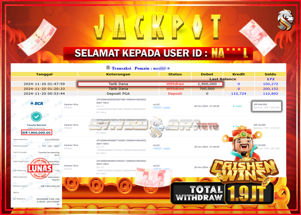 Jackpot Slot Pgsoft Caishen Wins Rp 1.900.000 – LUNAS