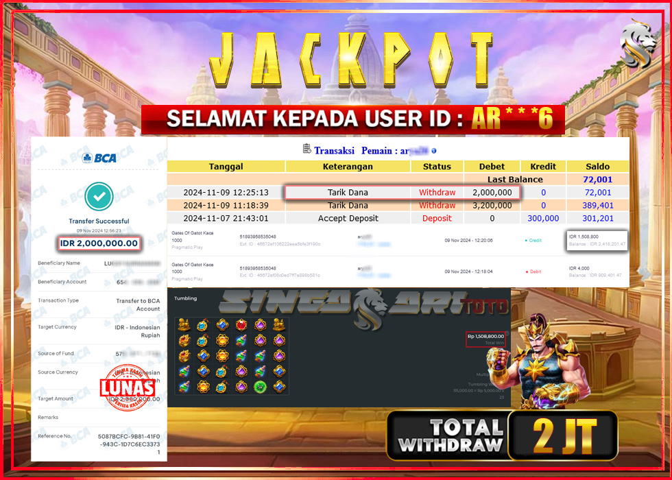 Jackpot Slot Pragmaticplay Gates Of Gatot Kaca Rp 2.000.000 – LUNAS