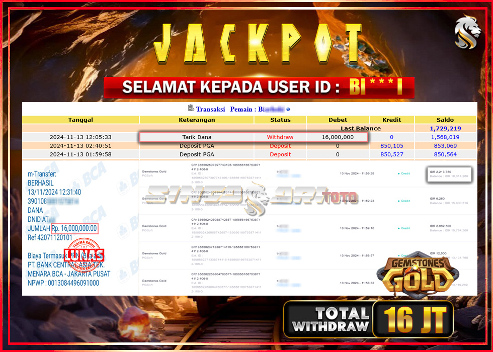 Jackpot Slot Pgsoft Gemstones Gold Rp 16.000.000 – LUNAS