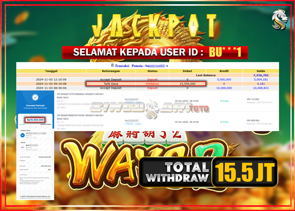 Jackpot Slot Pgsoft Mahyong Ways 2 Rp 15.550.000 – LUNAS