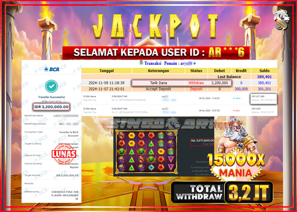Jackpot Slot Pragmaticplay 1500X Mania Rp 3.571.600 – LUNAS