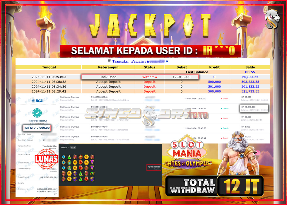 Jackpot Slot Pragmaticplay Slot Mania Olympus Rp 13.248.000 – LUNAS
