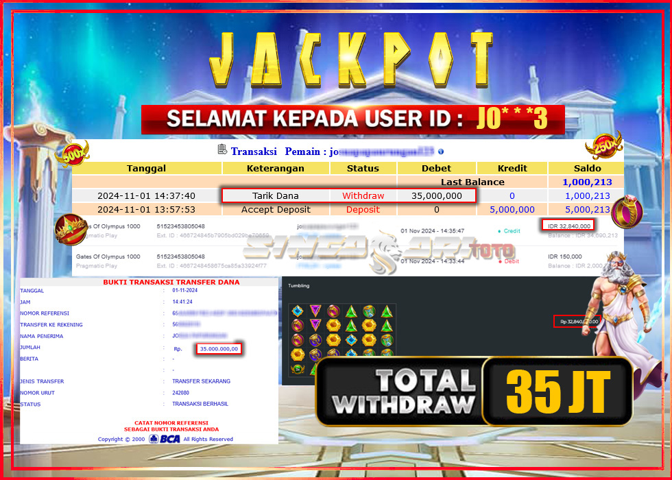 Jackpot Slot Pragmaticplay Gates Of Olympus Rp 32.840.000 – LUNAS