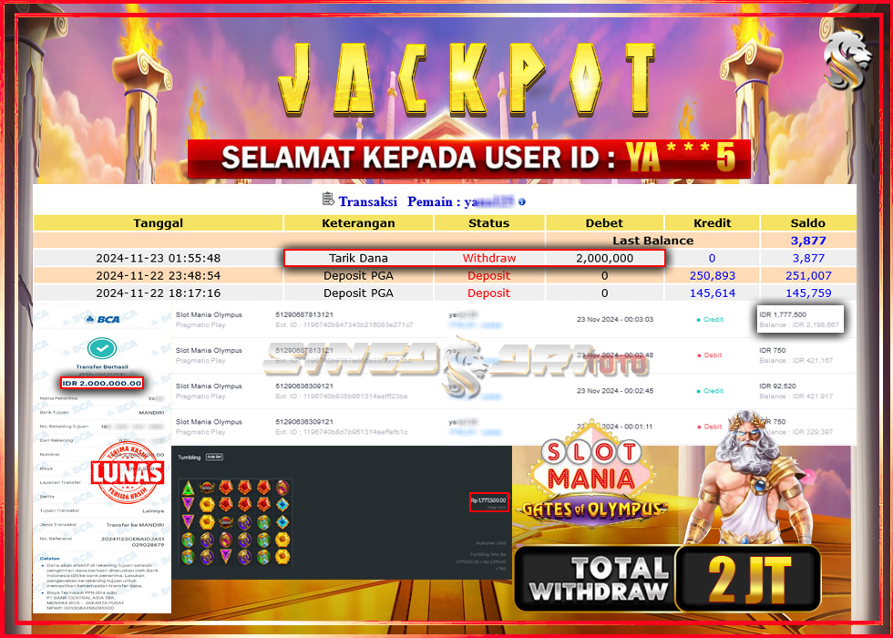 Jackpot Slot Pragmaticplay Slot Mania Olympus Rp 2.000.000 – LUNAS