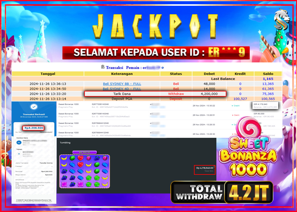 Jackpot Slot Pragmaticplay Sweet Bonanza 1000 Rp 4.178.940 – LUNAS