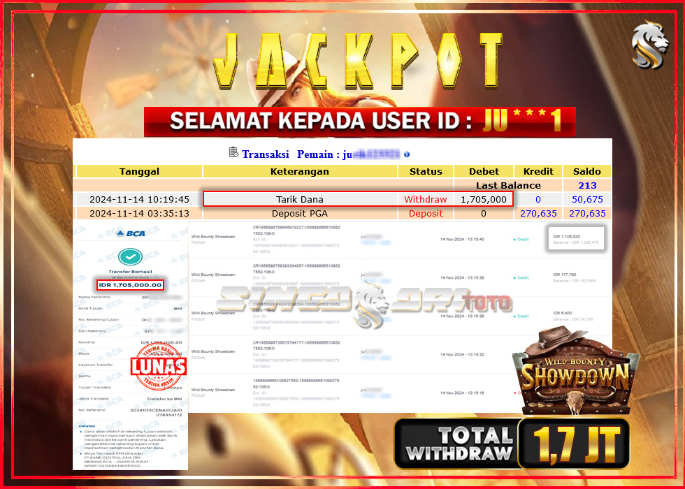 Jackpot Slot Pgsoft Wild Bounty Showdown Rp 1.705.000 – LUNAS