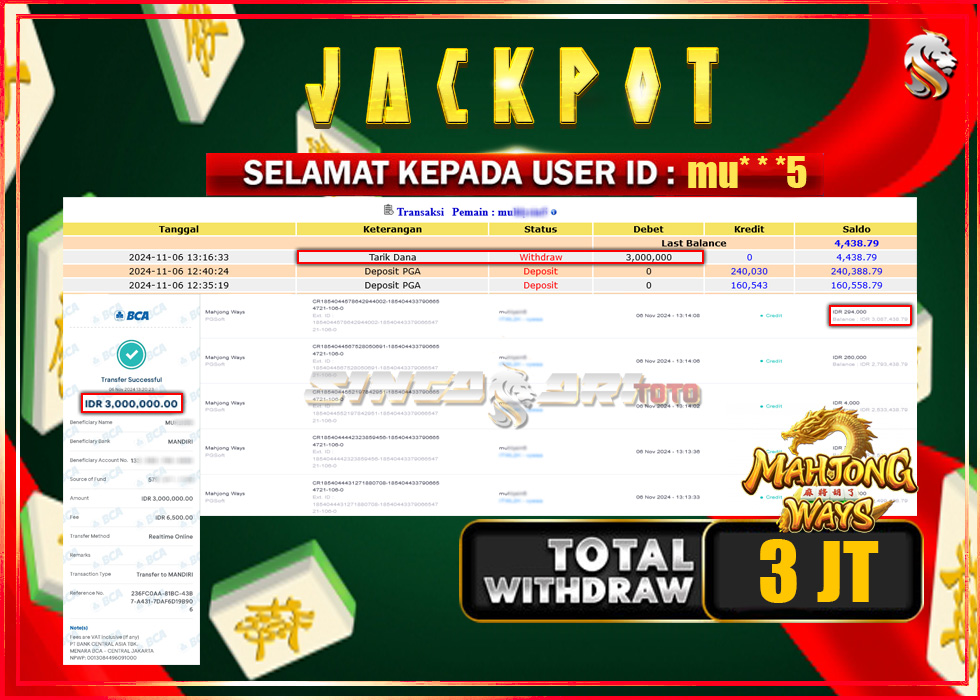 Jackpot Slot Pgsoft Mahyong Ways Rp 3.000.000 – LUNAS