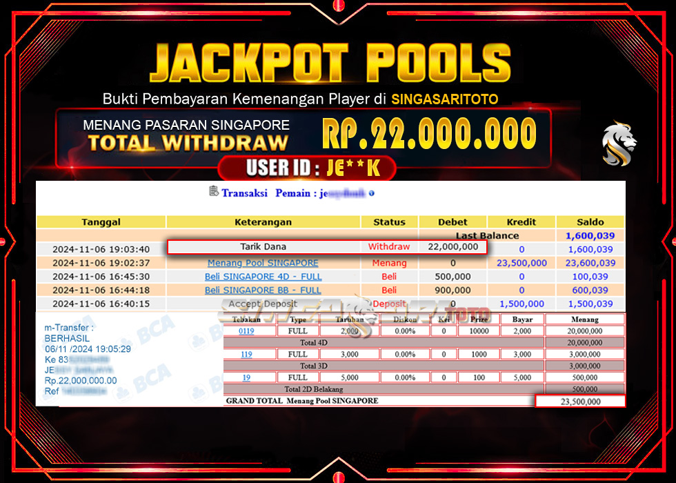 Jackpot Togel Pasaran Singapore Rp 23.500.000 – LUNAS