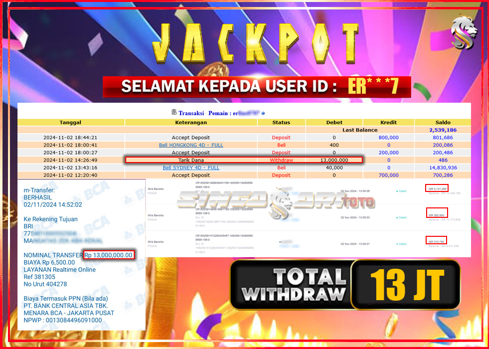 Jackpot Slot Pgsoft Wild Bandito Rp 13.000.000 – LUNAS