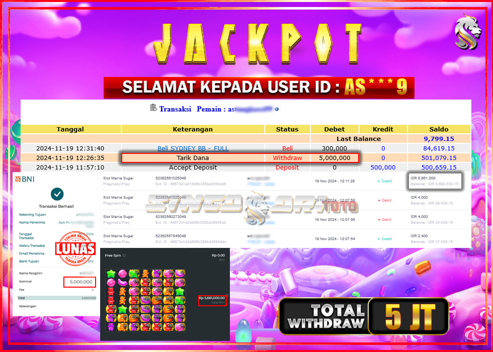 Jackpot Slot Pragmaticplay Slot Mania Sugar Rp 5.000.000 – LUNAS