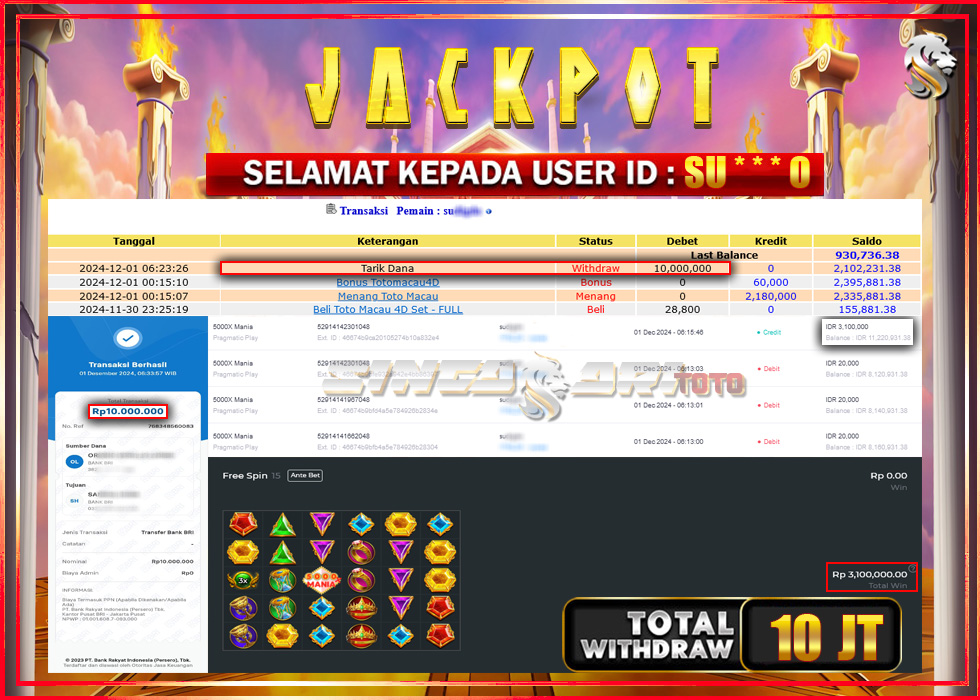 Jackpot Slot Pragmaticplay 5000X Mania Rp 10.000.000 – LUNAS