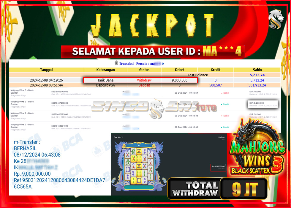 Jackpot Slot Pragmaticplay Mahyong Wins 3 Black Scatter Rp 9.000.000 – LUNAS