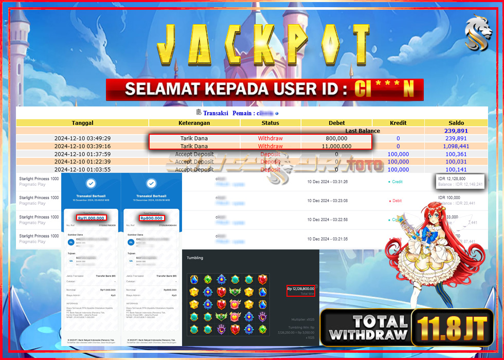 Jackpot Slot Pragmaticplay Starlight Princess 1000 Rp 11.800.000 – LUNAS