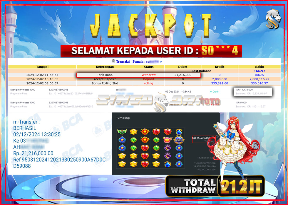 Jackpot Slot Pragmaticplay Starlight Princess 1000 Rp 21.216.000 – LUNAS