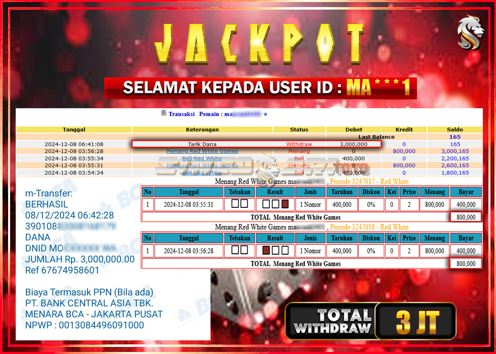 Jackpot Casino Red White Games Rp 3.000.000 – LUNAS