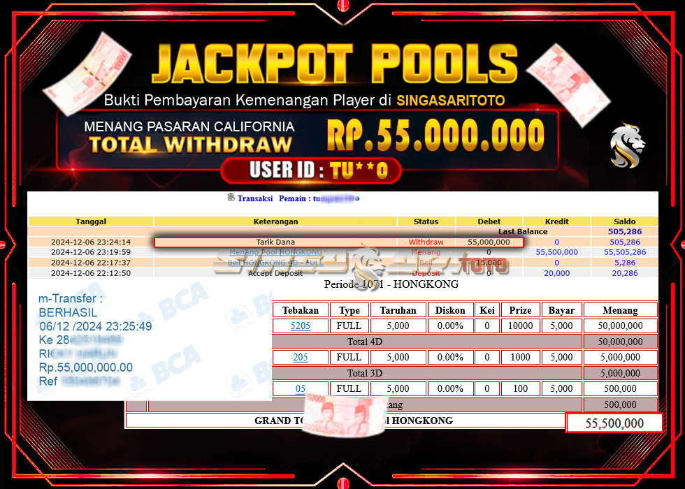 Jackpot Togel Hongkong Rp 55.500.000 – LUNAS