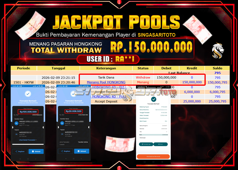 Jackpot Togel Hongkong Rp 150.000.000 – LUNAS